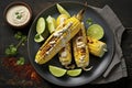 illustration, grilled sweet corn with mexican sauce , generative ai