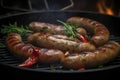 illustration, grilling sausages with vegetables, ai generative Royalty Free Stock Photo