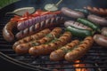 illustration, grilling sausages with vegetables, ai generative Royalty Free Stock Photo