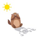 Illustration of groundhog saw his shadow and scared. Flat