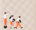 Illustration Of Group Bringing Their Own Heavy Sphere Together. People Drawing Carrying Huge Round Material As A Team