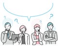 Illustration of a group of business people with a speech bubble.