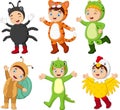 Group of cartoon kids wearing different costumes