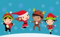 Group of children playing in the snow in the winter Royalty Free Stock Photo