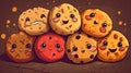 Illustration of a group of cookies with different emotions on a brown background