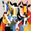 Illustration of a group of cows on a colored background,
