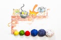 Illustration with group of cute cats and colorful wool balls Royalty Free Stock Photo