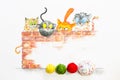 Illustration with group of cute cats and colorful wool balls Royalty Free Stock Photo