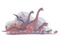 Illustration of a group of dinosaurs on a white background Royalty Free Stock Photo