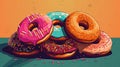 Illustration of a group of donuts on a colorful background