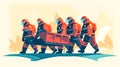 Illustration with a group of firefighters, generative AI.