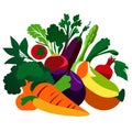 Illustration of a group of fresh vegetables on a white background. AI Generated
