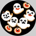 Illustration of a group of Halloween ghost cookies on a black background AI generated