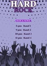 Illustration of group of hands and hard rock, date and venue with timings and band 1,2,3,4 text