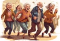 Illustration of a group of happy seniors dancing. Generative AI Royalty Free Stock Photo