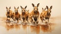 group of kangaroos hopping over a landscape