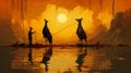 group of kangaroos hopping over a landscape