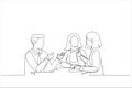 Illustration of group of office worker discuss together.. One continuous line art style Royalty Free Stock Photo