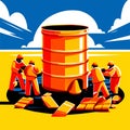 Illustration of a group of oil workers working on a oil field AI generated Royalty Free Stock Photo