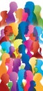 Dialogue between people. Talking crowd. People talking. Colored silhouette profiles. Multiple exposure Royalty Free Stock Photo