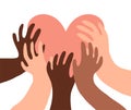 Illustration of a group of people`s hands with different skin color together