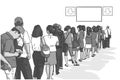 Illustration of crowd of people standing in line in perspective Royalty Free Stock Photo