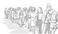 Illustration of crowd of people standing in line in perspective Royalty Free Stock Photo