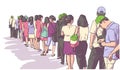 Illustration of crowd of people standing in line in perspective Royalty Free Stock Photo