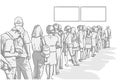 Illustration of crowd of people standing in line in perspective Royalty Free Stock Photo