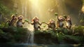 illustration of A group of playful monkeys