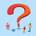 Illustration of a group of small people in front of a big question mark. Royalty Free Stock Photo
