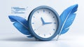 Clock with Blue Feathers - Time Management and Creativity Concept Royalty Free Stock Photo