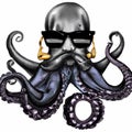 Illustration with a grumpy looking black octopus wearing sunglasses