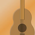 Illustration of a guitar deck with part of fingerboard and strings close up against a light brown gradient background