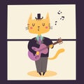 Illustration of a guitar player. Cat's professions