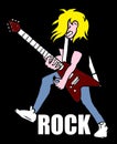 Illustration of a guitar player with word `rock` under him