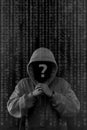 Illustration of hacker man holding hands with program numeric illustration