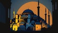 Illustration of Hagia Sophia in blue and gold colour Royalty Free Stock Photo