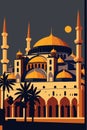 Illustration of Hagia Sophia domes and minarets in the old city of Istanbul