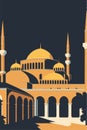 Illustration of Hagia Sophia domes and minarets in the old city of Istanbul