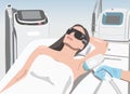 Illustration. Hair removal procedure on a womanÃ¢â¬â¢s body. Beautician doing laser rejuvenation in a beauty salon. vector image