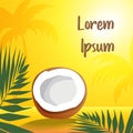Illustration of half coconut with palm tree leaf Royalty Free Stock Photo