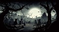 illustration of Halloween atmosphere in a night cemetery Royalty Free Stock Photo