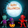 Halloween background. Cute little kids with costume and witch cat Royalty Free Stock Photo