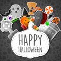 Halloween banner with flat icons stickers on black background Royalty Free Stock Photo