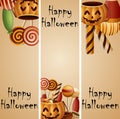 Halloween banner pumpkins basket and collected candy