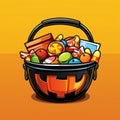 an illustration of a halloween bucket filled with candy