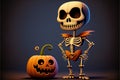 Halloween cartoon characters skeleton skull, digital illustration painting artwork