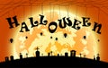 illustration halloween festival background,full moon on dark night with spider on the grave Royalty Free Stock Photo
