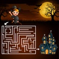 Halloween maze games find the boy witch to the ghost house